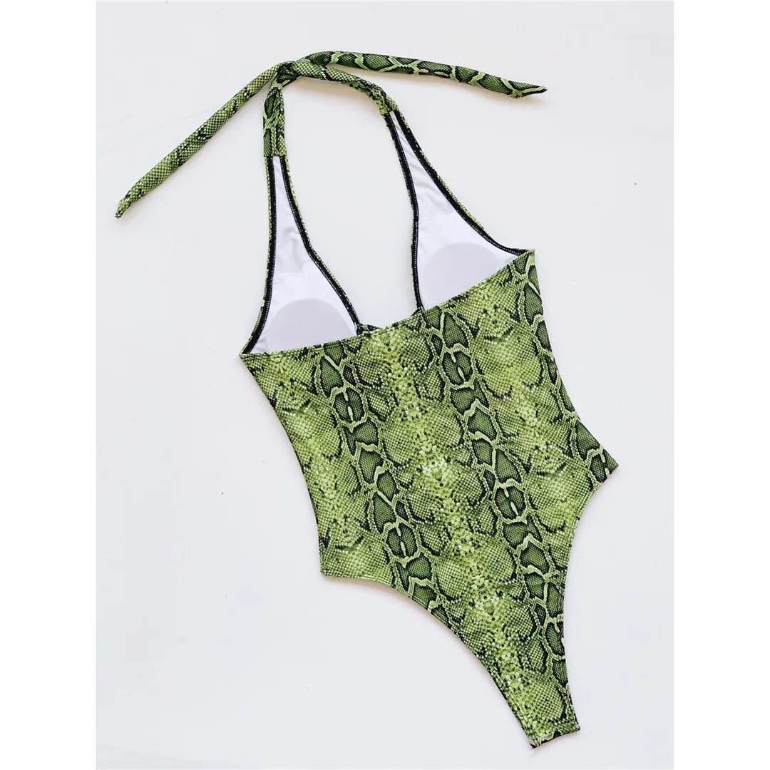 Neuer, aufregender Monokini-Badeanzug für Damen mit Schlangenhautmuster, einteiliger Badeanzug, figurbetonter Schnitt, Badebekleidung, Badeanzug für Damen, V3056. – Detail 24