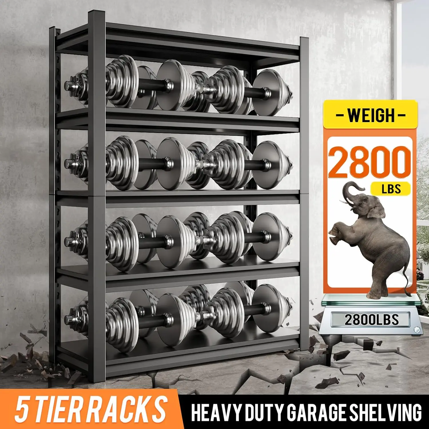 72 "" H Garage Rekken, Garage Opslag Planken 2800 Pond Zware Rekken, Verstelbare 5 Tier Metalen Rekken