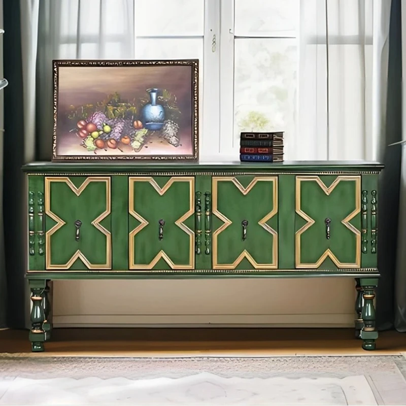 

American retro green dining side cabinet furniture, simple solid wood porch cabinet