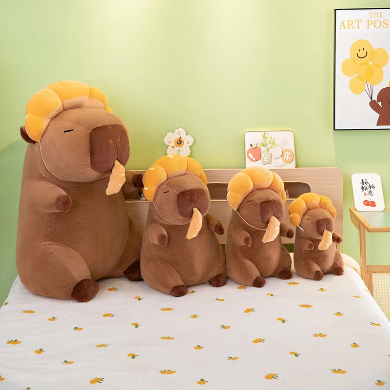 Kawaii Plüsch Puppe Capybara Rucksack Pull Horn Brötchen Spielzeug Niedliches süßes Tier Geschenk für Kinder Geburtstag Weihnachten Stoffpuppe