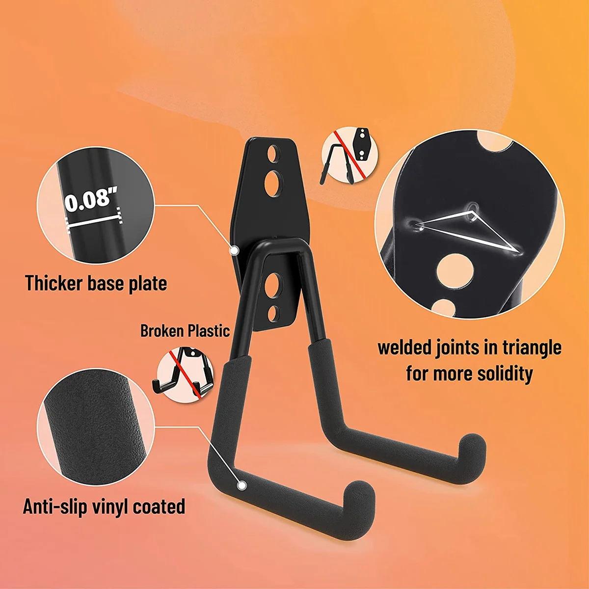 

AB09-Garage Hooks Heavy Duty 4PC, Garage Storage Hooks, Wall Mount Garage Hanging Hooks For Bike, Ladder, Bulky Items