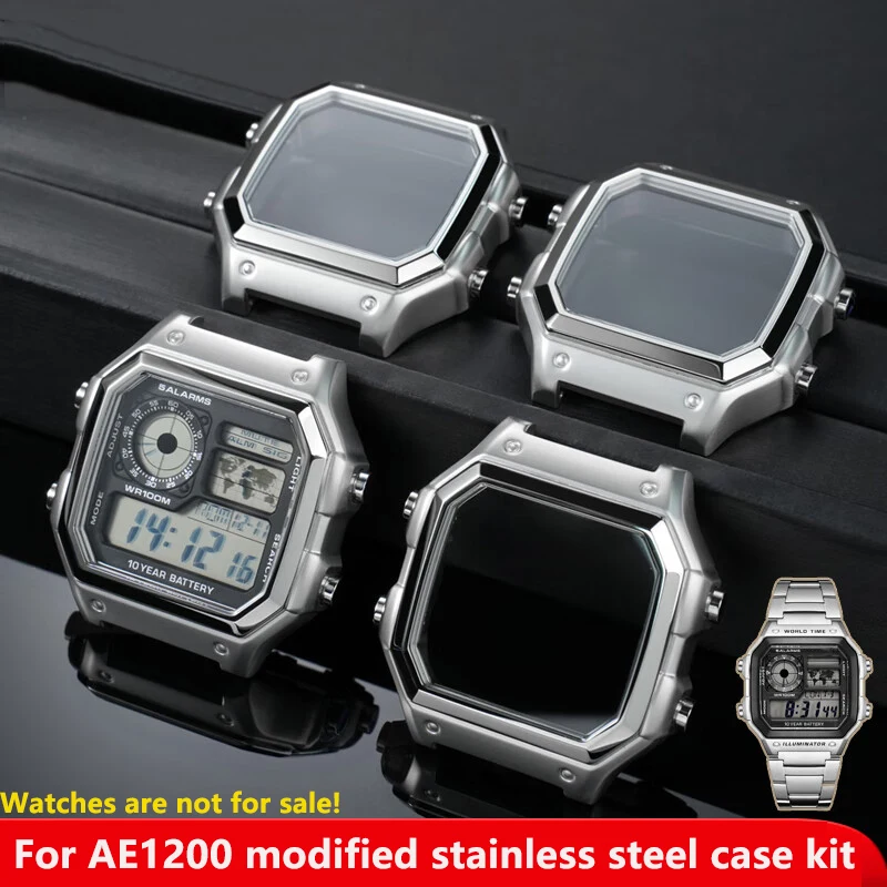 AE-1200 Case with Mirror glass for Casio AE1200/AE1300 Modified Metal Stainless Steel Case with Waterproof Ring screw and Tools