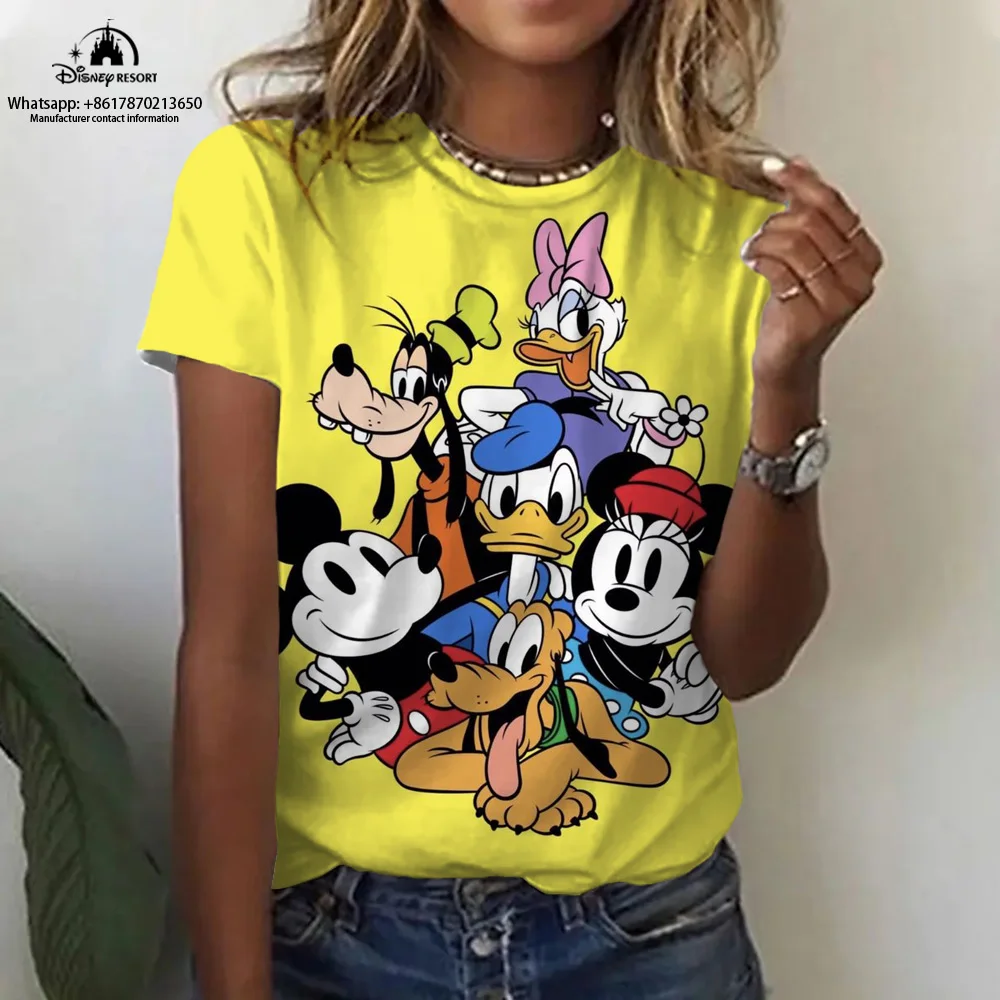 T-shirt à Manches Courtes pour Femme, Confortable et Décontracté, avec Dessin Animé Minnie, à la Mode, pour Été, 2024