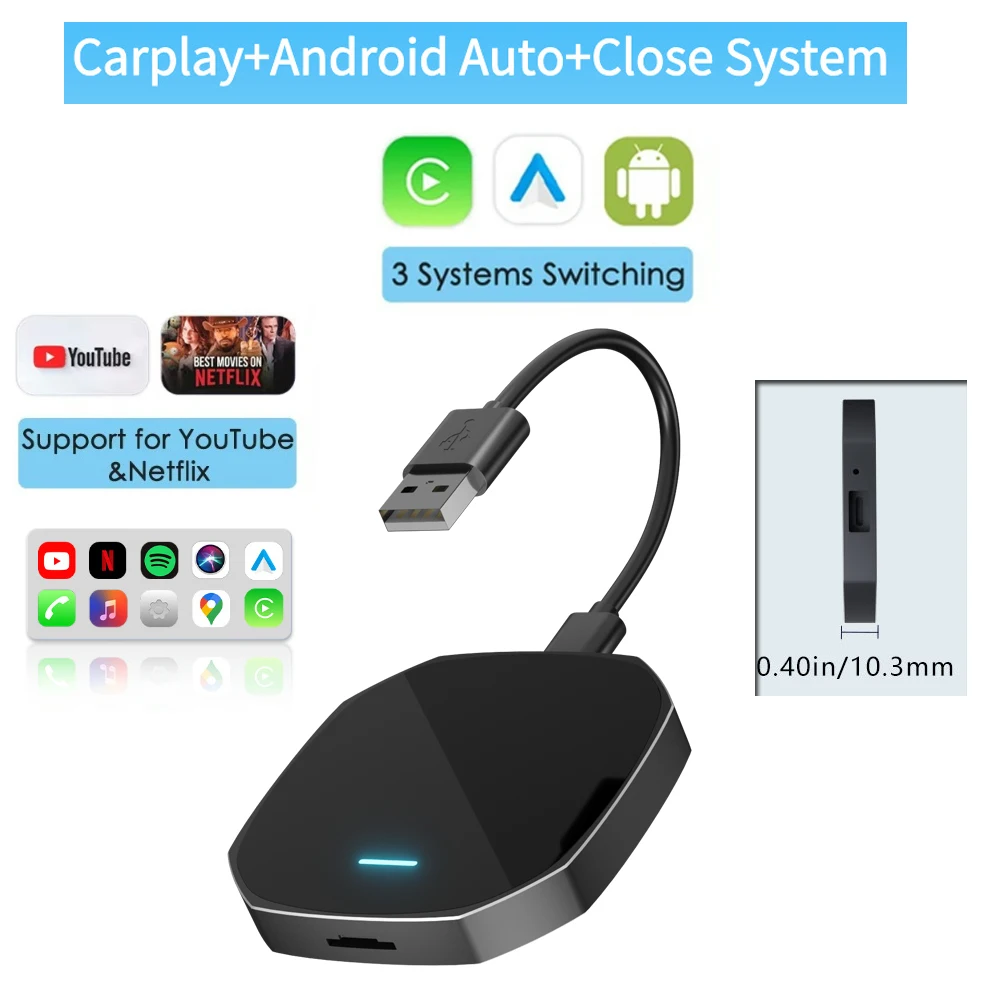 

New Wireless CarPlay Adapter Wireless Android Car Adapter 3-in-1 Ai Box Multimedia Bluetooth Music Playback Dongle Plug and Play