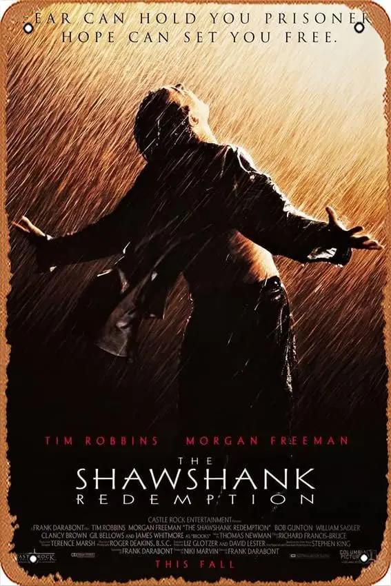 Affiche de film Shawshank Redemption 2 8 x 12 pouces - Plaque en métal rétro vintage pour la décoration de la maison, du bar, du pub, du garage, cadeau pour les fans de films