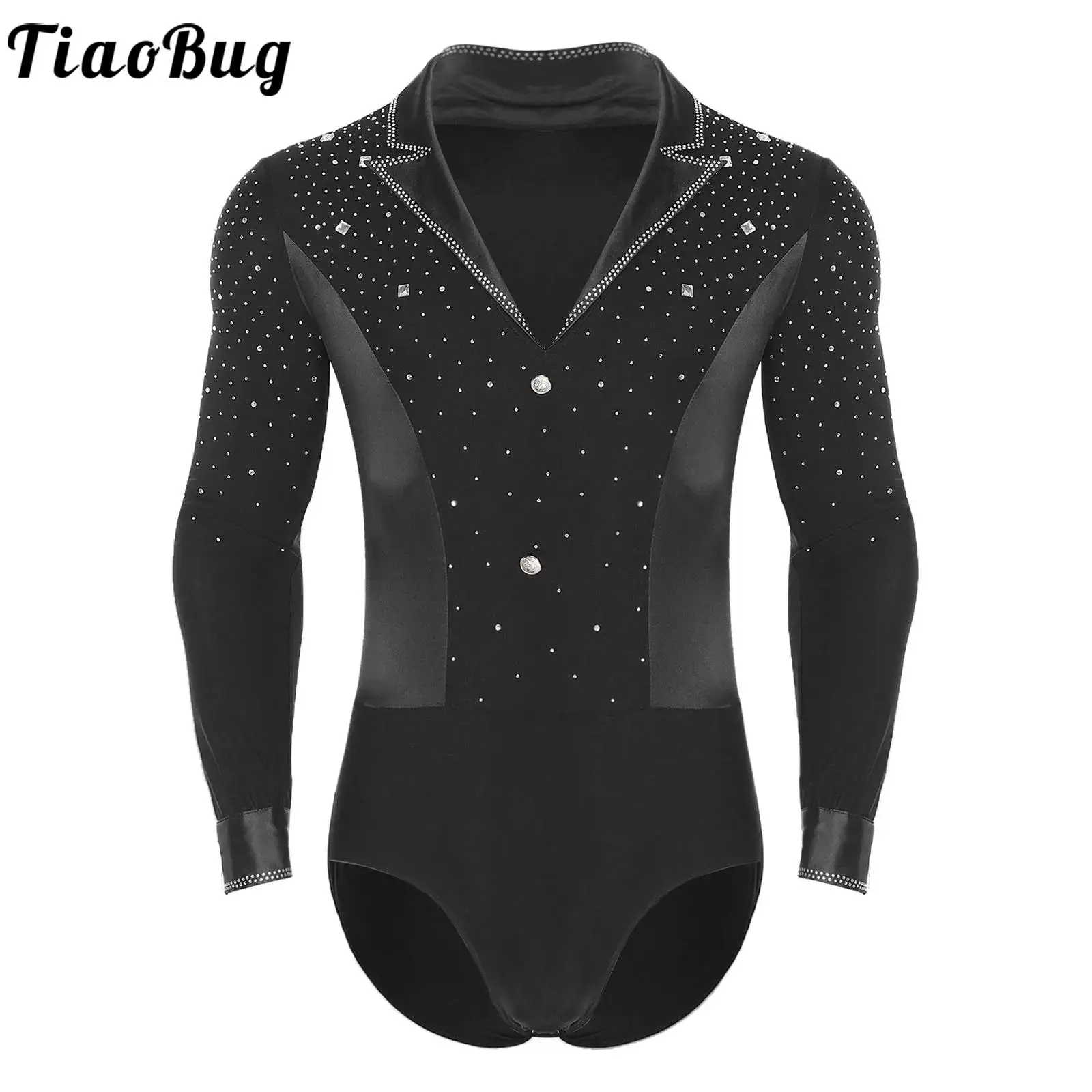 

Men Rhythmic Gymnastics Jumpsuit Tango Rumba Chacha Latin Dance Bodysuit Shirts Long Sleeve Acrobatics Figure Skating Leotards