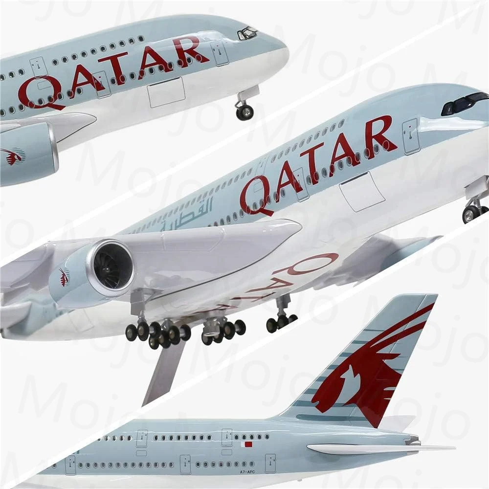 1:160 Scale 47cm Aircraft Model Qatar A380 Aircraft Model Resin Aircraft Model (Touch or Voice Control) for Decoration or Gifts