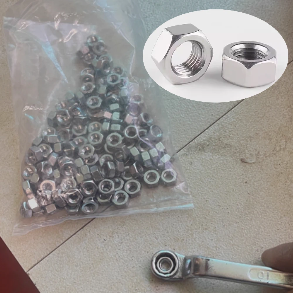 304 Stainless Steel Hex Nuts M4 M5 M6 M8 M10 M12 M14 M16 Left and Right Hand Thread Hexagon Stud Accessories