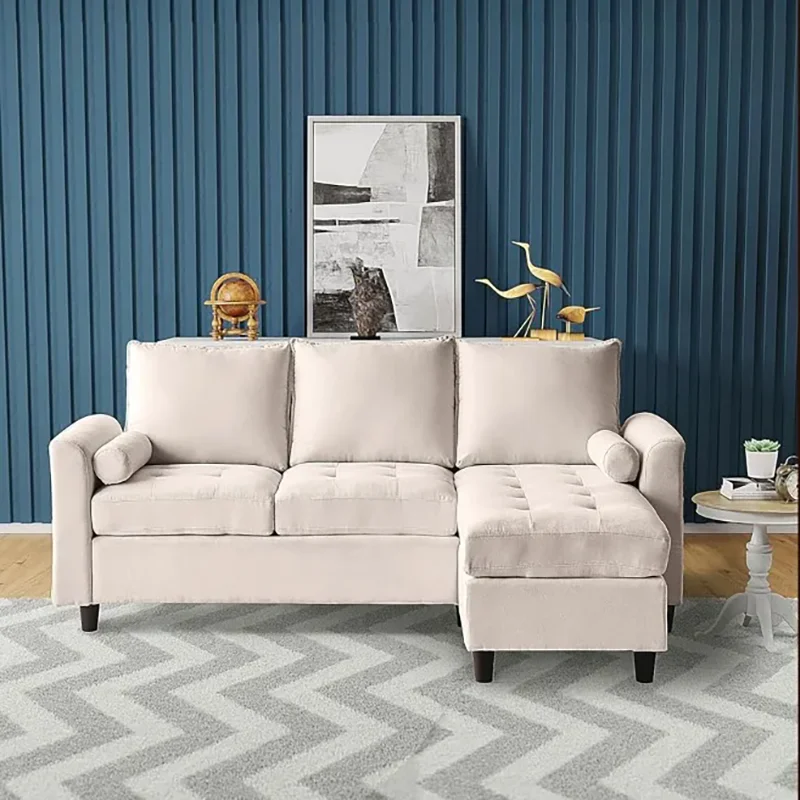 

Andrea Milano NC Group Convertible Couch Sofa Living Room Sofas Chenille Fabric L-Shaped Bolster Pillows Sectional Furniture