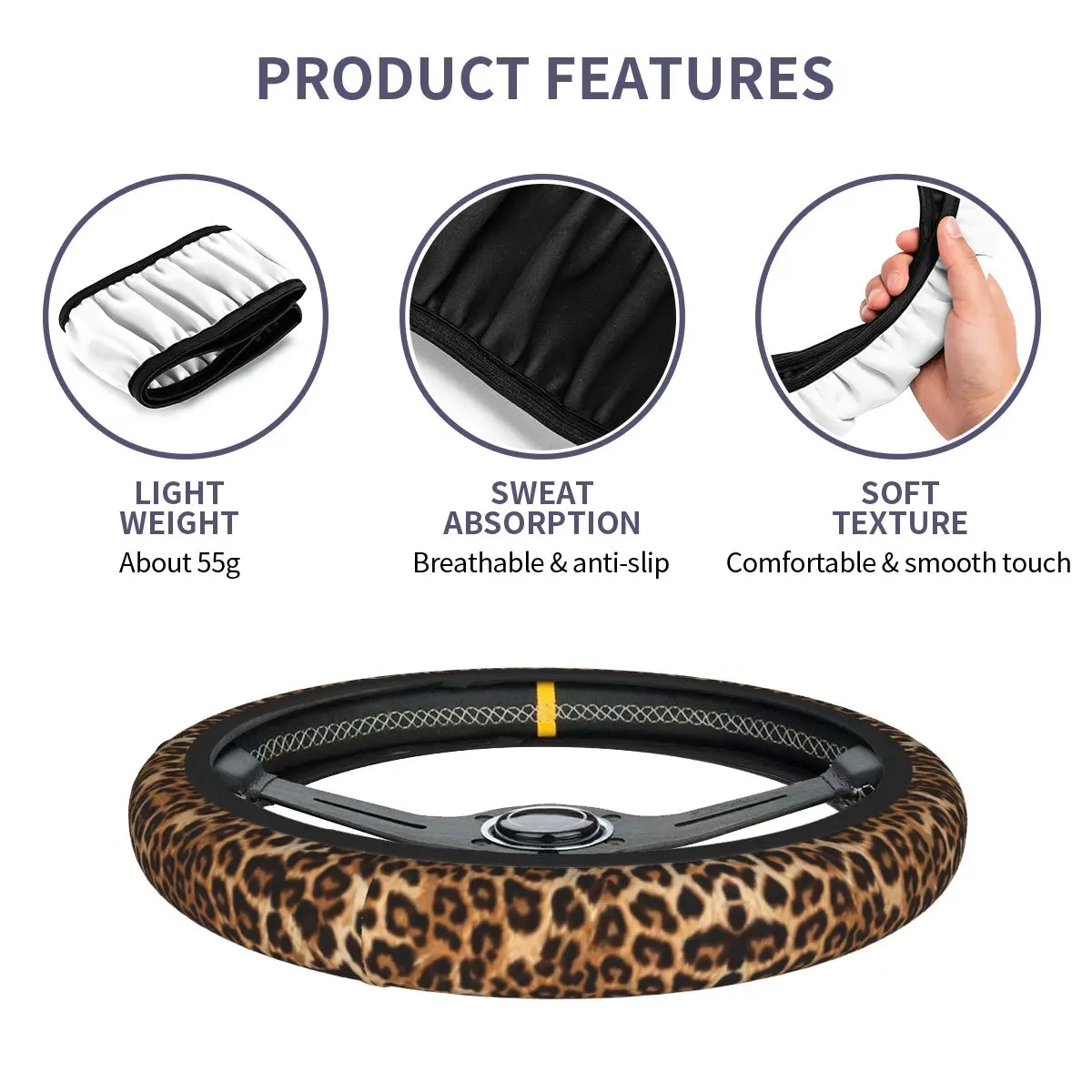 Cheetah Leopard Skin Print Steering Wheel Covers Universal 14.5-15 Inch Steering Wheel Protector Fit for SUV Car Accessories