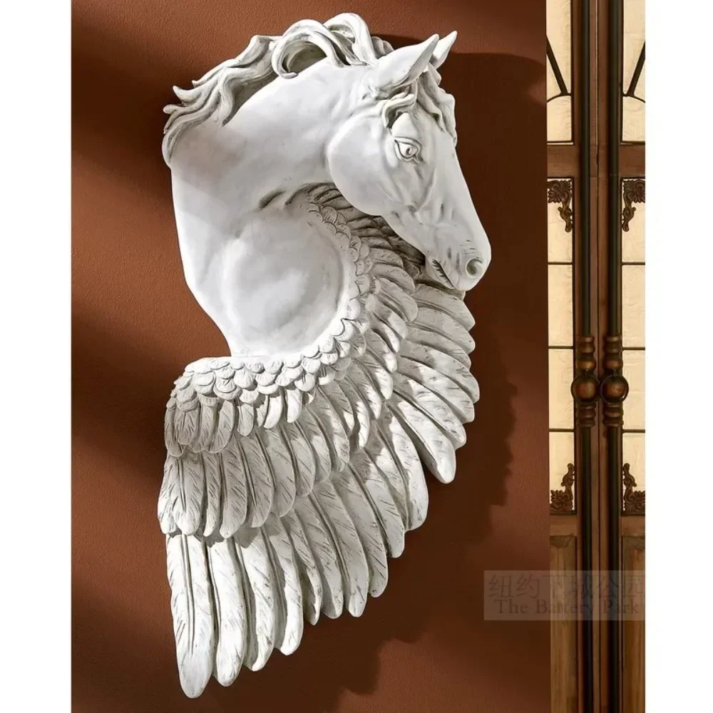 Imported Hellenistic style flying myth white horse wall decoration in the park