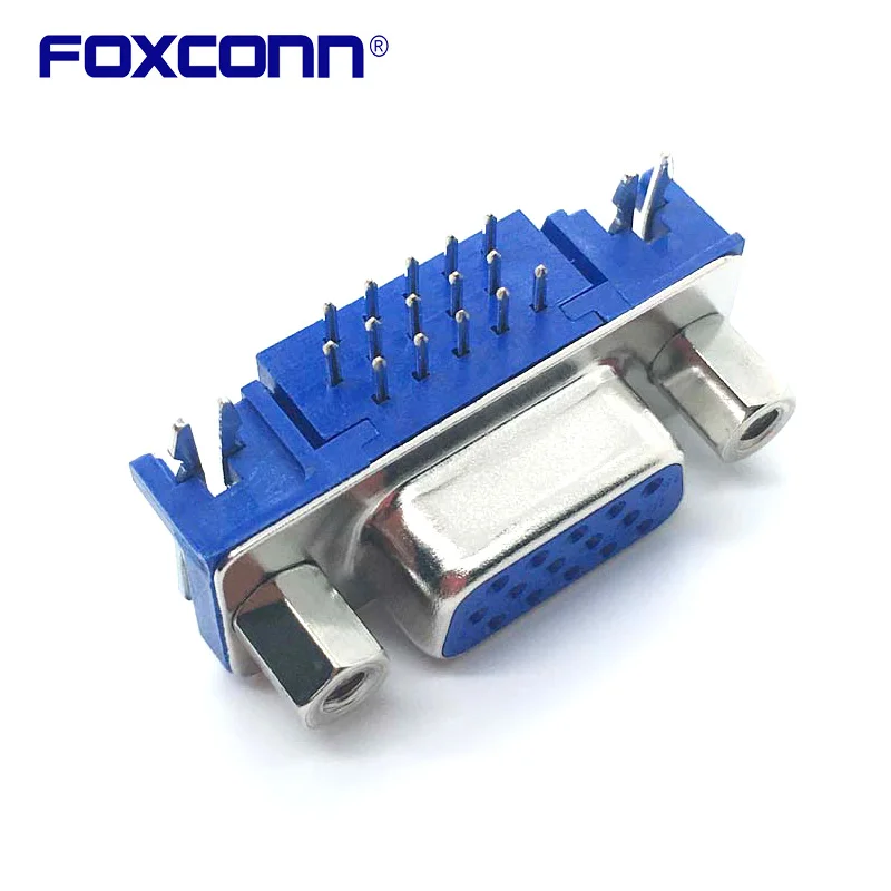15PIN Blue female socket DB15 DR15 3Rows Parallel Port Socket D Sub Female PCB 90 Degree Connector 3.08mm VGA Adapter Connector1