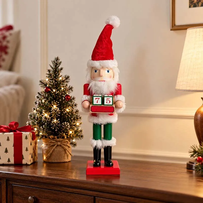 Christmas Wooden Nutcracker 45cm Santa Claus Countdown Calendar Ornament Traditional Nutcracker Figurine Decoration Holiday Gift
