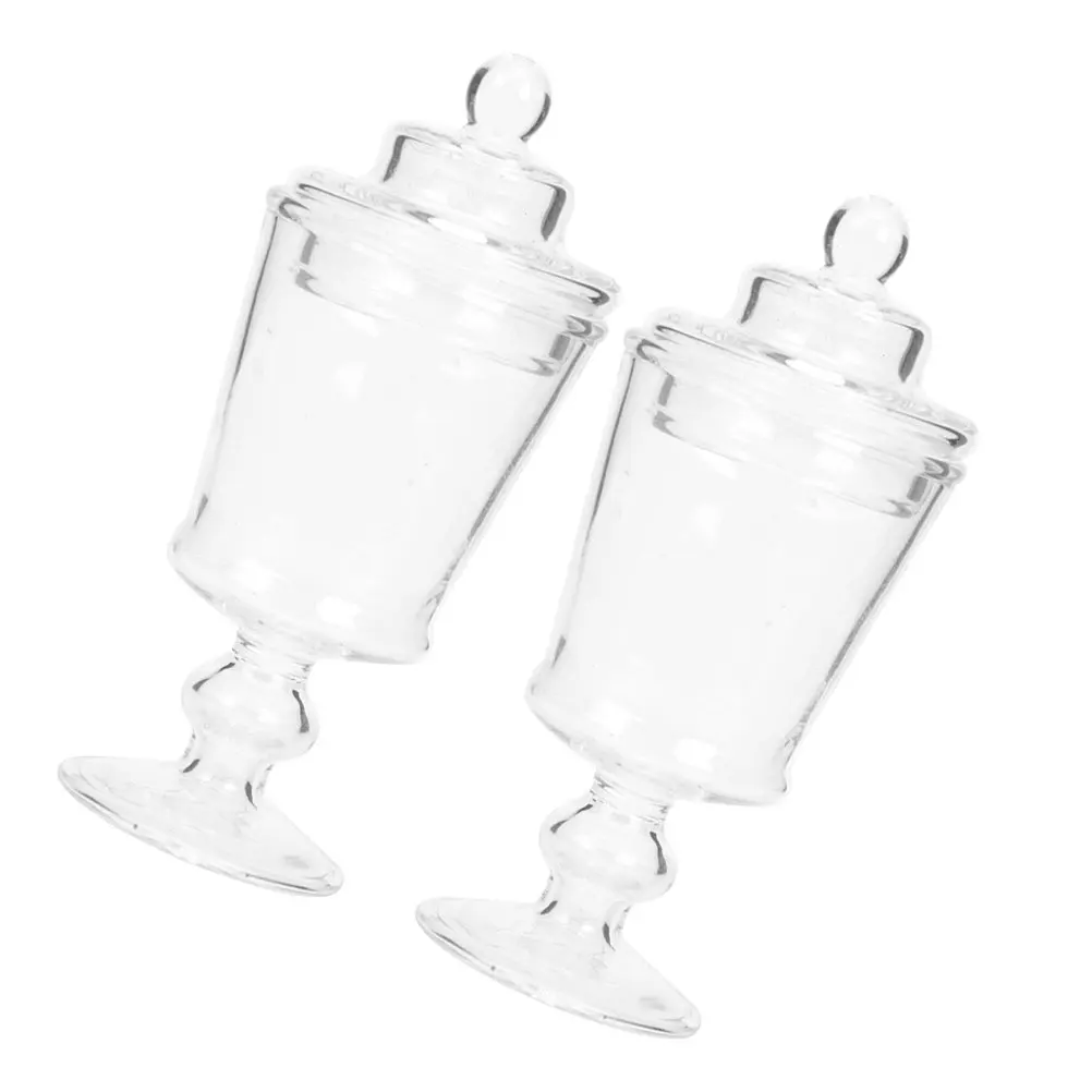 2pcs Decorative Glass Candy Jars with Lids – Transparent Mini Dollhouse Food Containers & Cute Ornaments