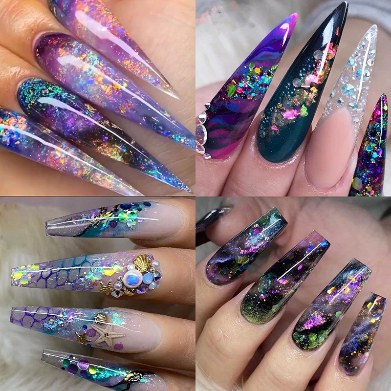Doos Lovertjes Opaal Poeder Kleur Reflecterende Acryl Poeder Glitter Voor Nagels 0.3G Manicure Kunst Glitter Decoratie