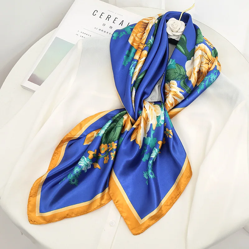 New Silk Shawls Square Scarf For Women Neckerchief Female Print Flowers Hair Bands Headband On The Head Wraps Foulard Hijab 2022