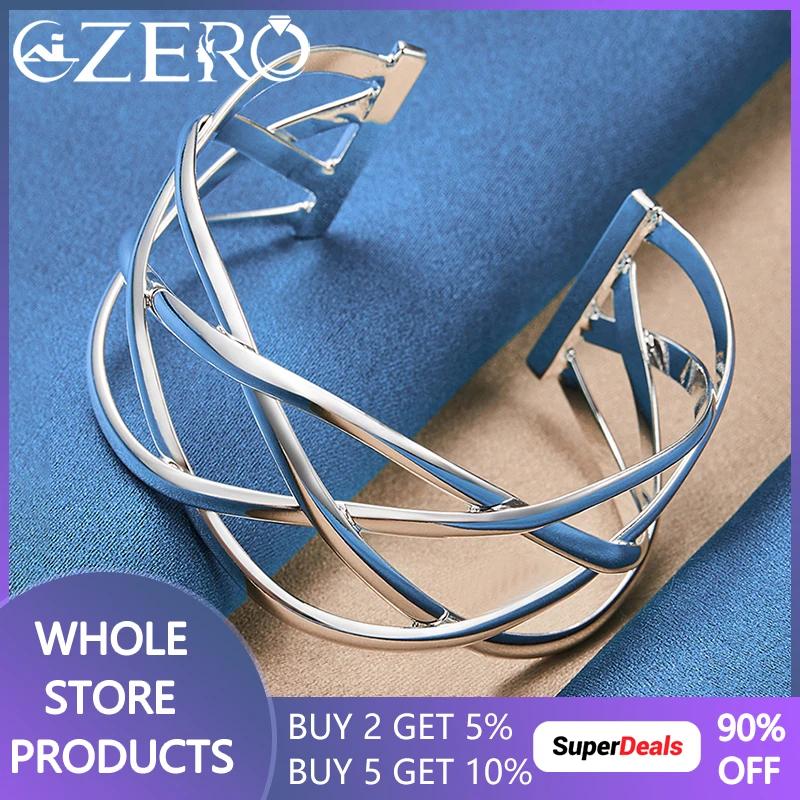 

ALIZERO 925 Sterling Silver Interweave Wide Bracelet Bangle For Women Wedding Fashion Party Charm Jewelry Christmas Gift