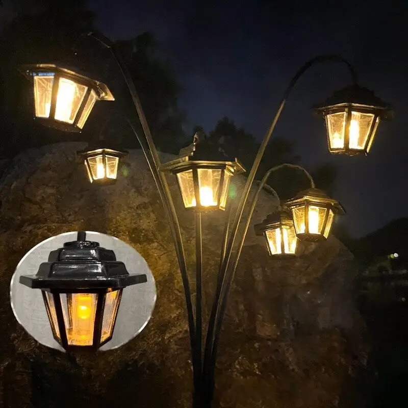 

Solar Garden Lantern Lights Outdoor Waterproof Vintage Chinese Style Hexagonal Lamp, Warm White Pathway Landscape Lighting for Y