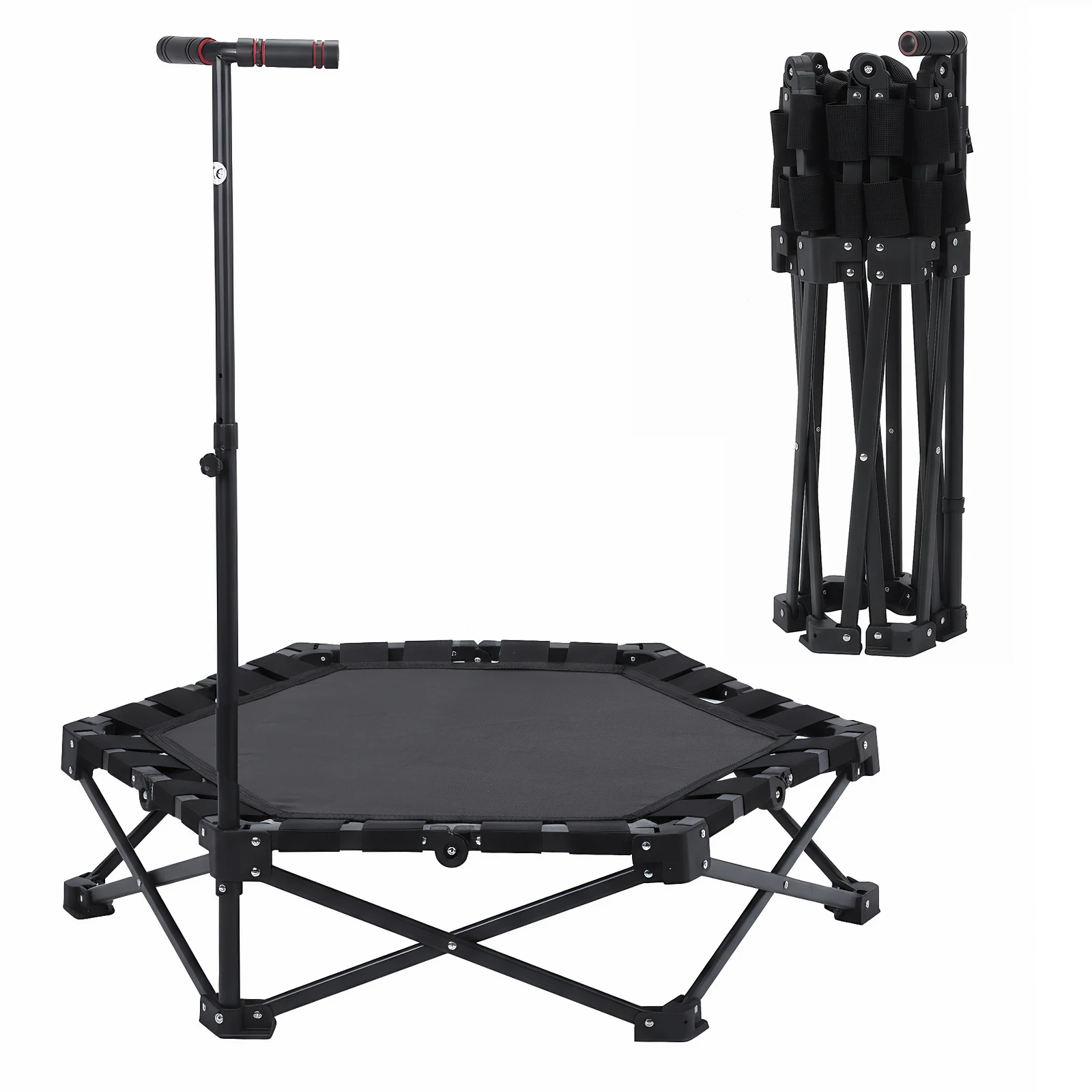 

42in Fitness Rebounder 450lbs Max Load Small Rebounder Exercise Trampoline with Adjustable T-Bar Handle for Home Garden and Gym