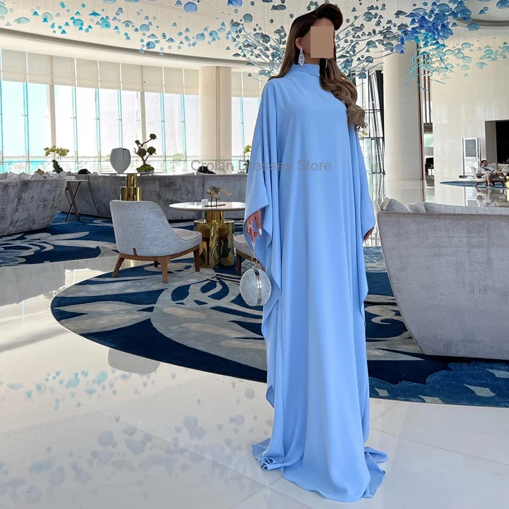 

Simple Jersey Saudi Arabia Evening Dress High Neckline Long Sleeves Floor Length Prom Gowns Woman High Qulaity Party Dress 2024