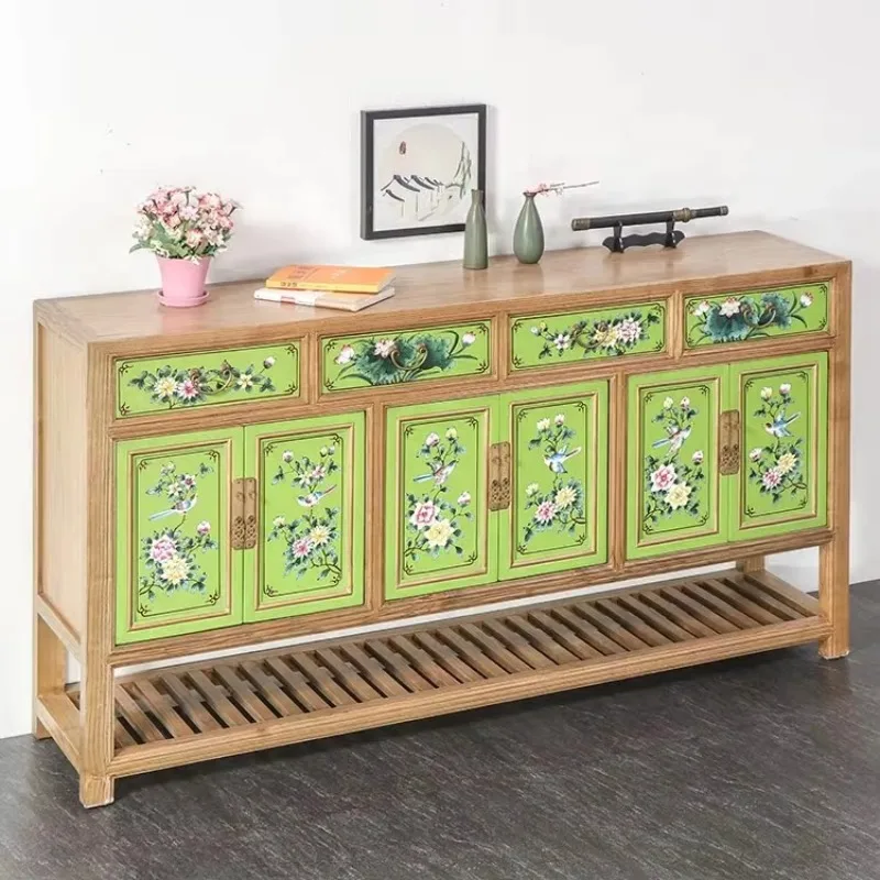 

#x Ancient Chinese Style Shoe Cabinet Solid Wood Cupboard Hall Cabinet Entrance Table Storage Locker Hand Painted Chest of Drawe