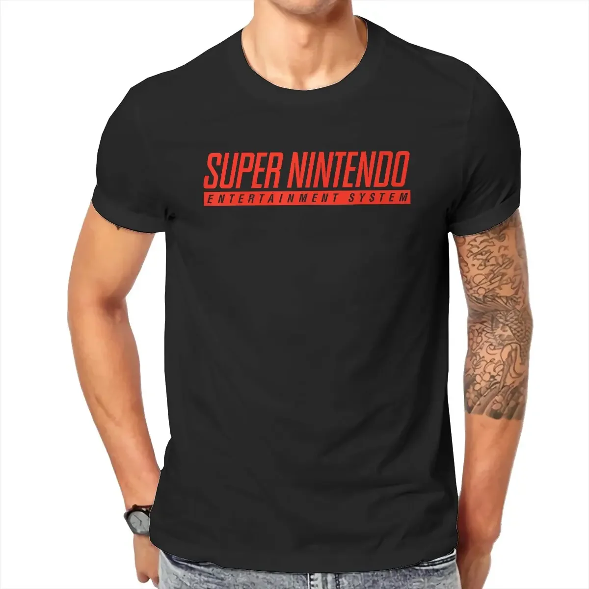 Super_Nintendo_Entertainment_System_Classic_Logo T-Shirts Men  Leisure Cotton Tee Shirt Round Neck Short Sleeve T Shirt Gift