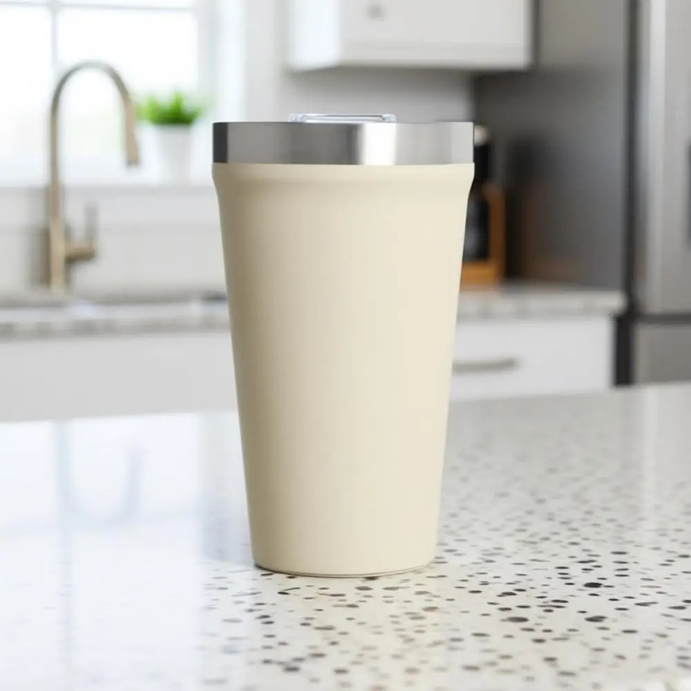 

Термокружка из нержавеющей стали с крышкой для питья, 16 унций – для напитков, кофе, коктейлей – без BPA, цвет: тостованный миндаль