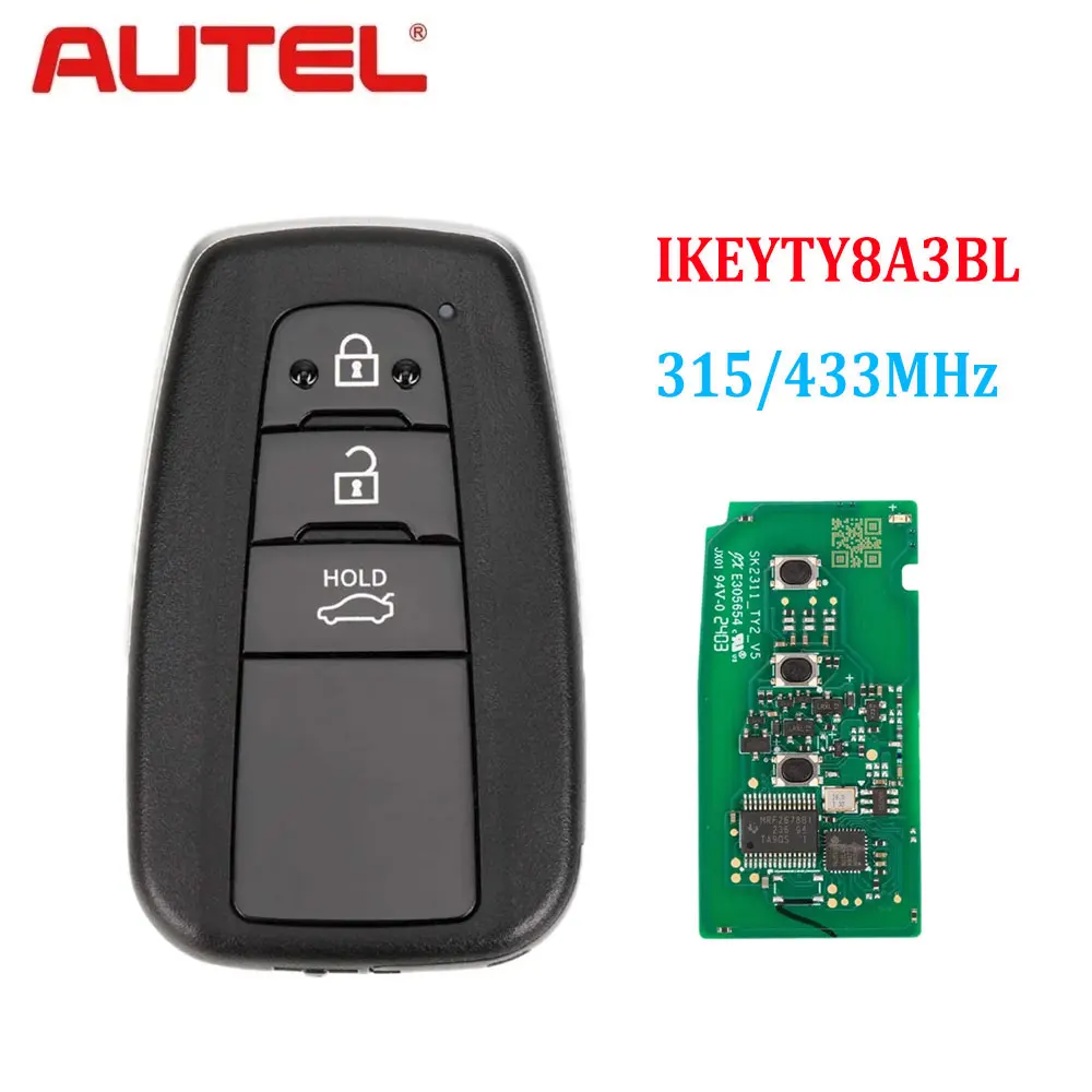 

AUTEL IKEYTY8A3BL Universal Smart Key 3 Buttons 315/433 MHz Car Remote Key for Toyota 8A Used with KM100 KM100E IM508 IM608 PRO