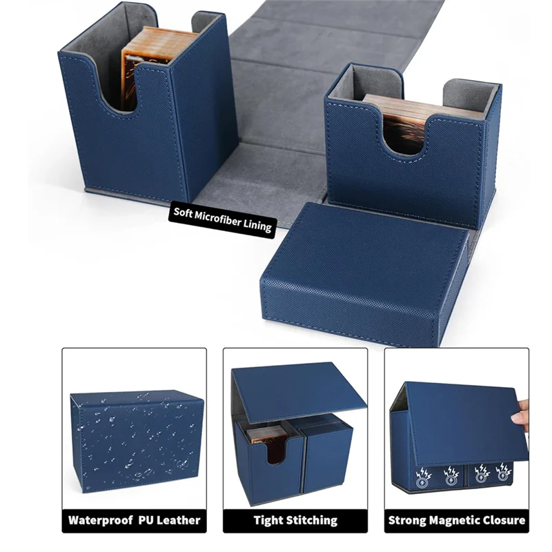 

ABTO-Card Deck Box, Premium Card Box With Flip Dice Tray , Card Deck Case Storage Box For Sports Playing Game Cards Durable Blue