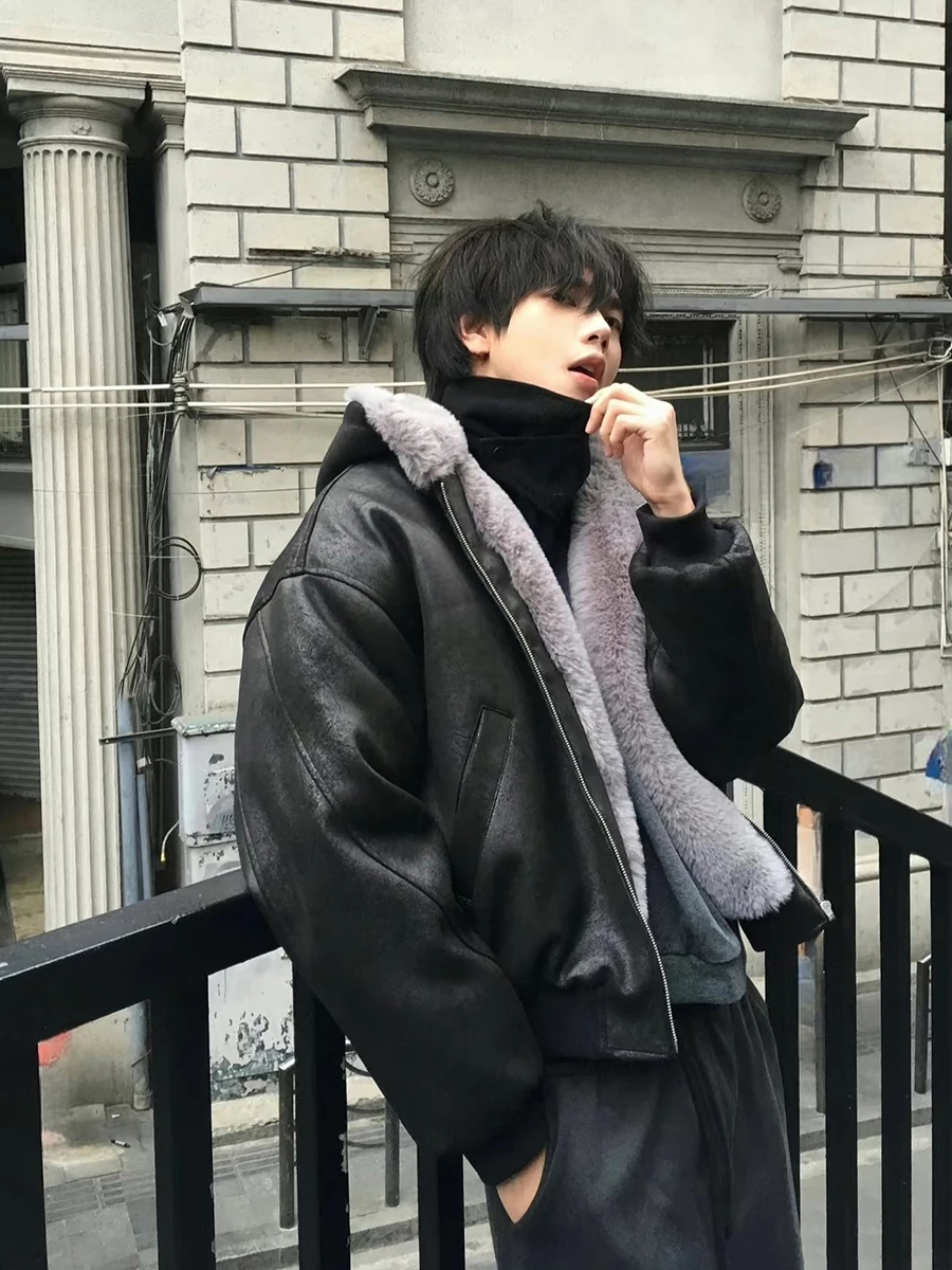 

Хлопковая куртка с капюшоном из искусственной кожи в стиле ретро, теплая куртка свободного покроя на подкладке, зимнее пальто, модное молодежное пальто