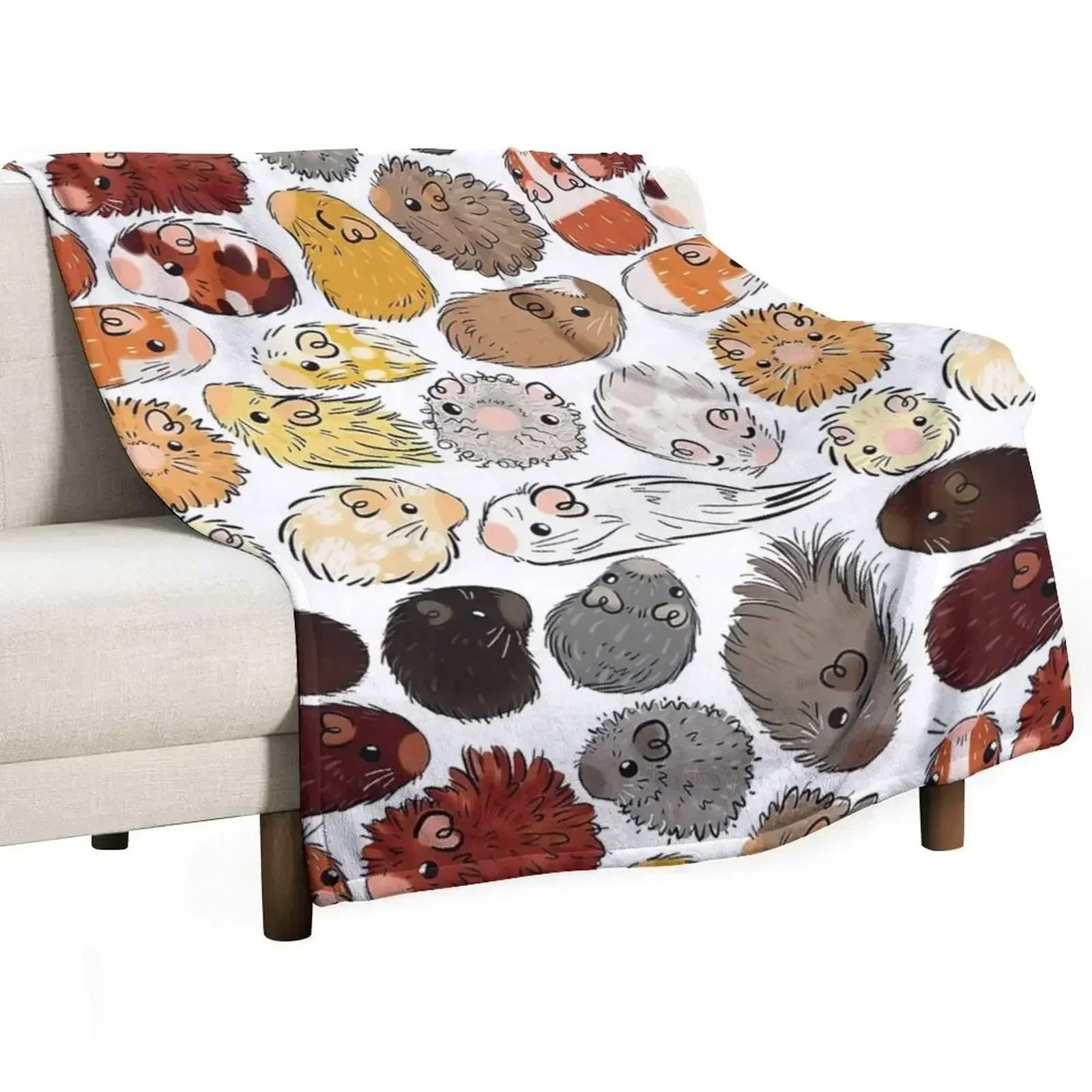 Cute Colorful Guinea Pigs Throw Blanket Furrys Sofa Throw Blankets