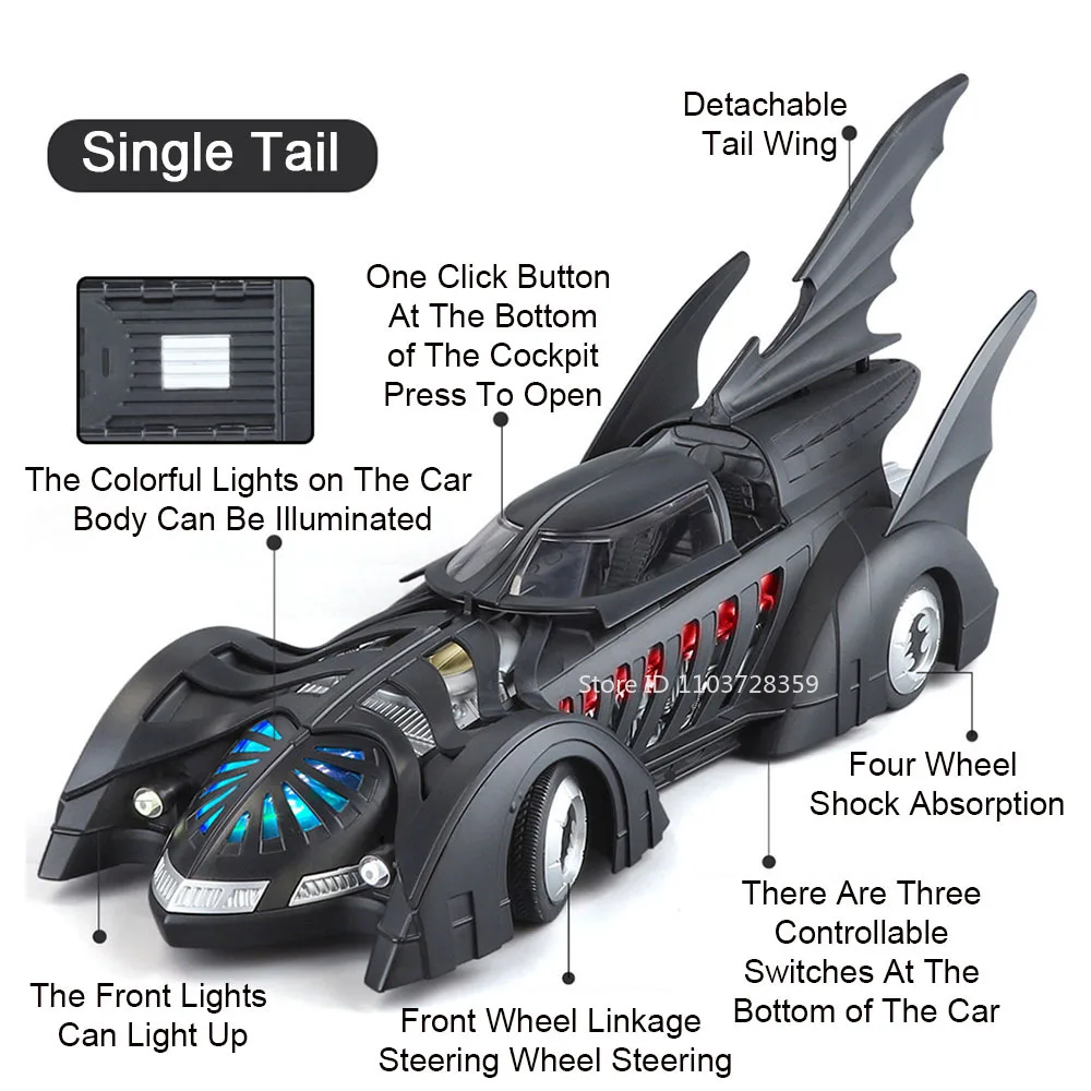 1:18 Scale Spray Batmobile 1995 Car Model Toys Alloy Diecast Sports Cars Sound Light Shock Absorption Festival Toy Gifts for Boy