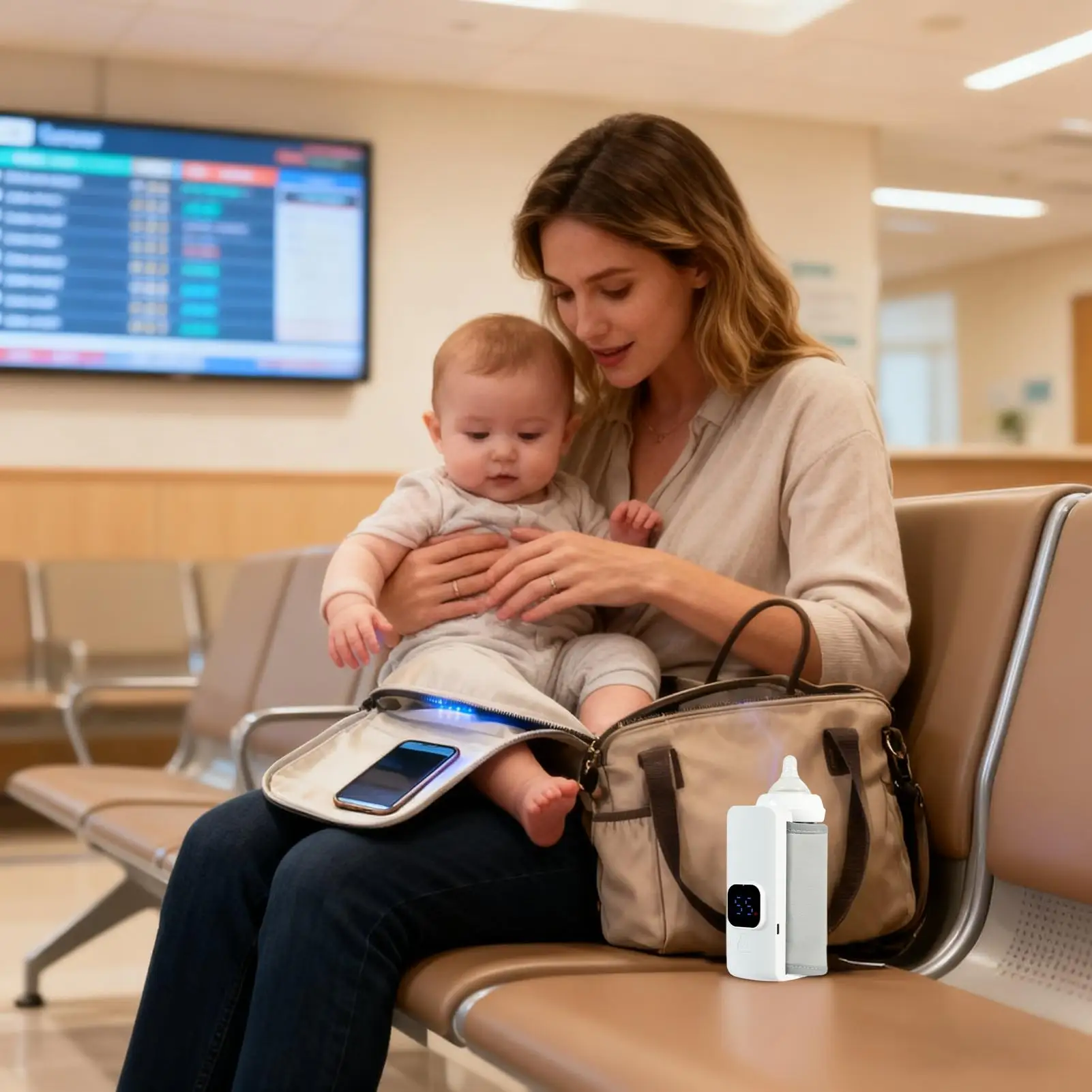 Portable Bottle Warmer Rechargeable Cordless Milk Warmer with Temperature Control Baby Bottle Warmer for Traveling Camping Home