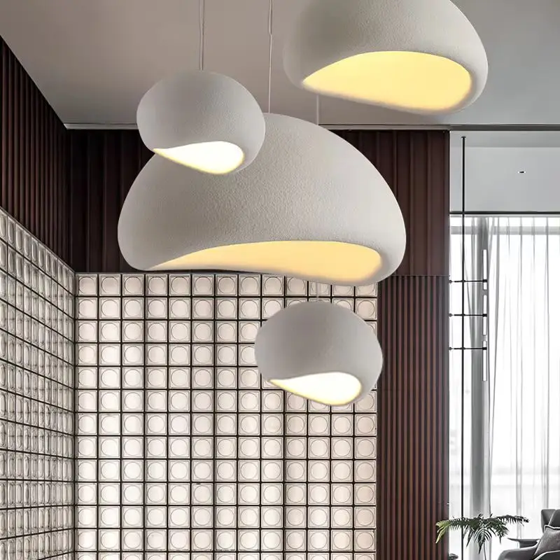 Wabi Sabi Minimalist White Gray Apartment Studio Decoration Pendent Lamp European Style Bedroom Bedside Table Led Droplight