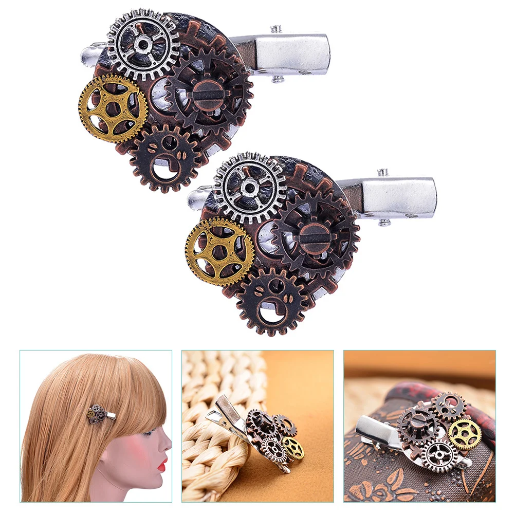 

2Pcs Steampunk Gear Hair Clips Chic Gothic Accessories for Women Halloween Cosplay Party Hair Barrettes Decorative Hairpins