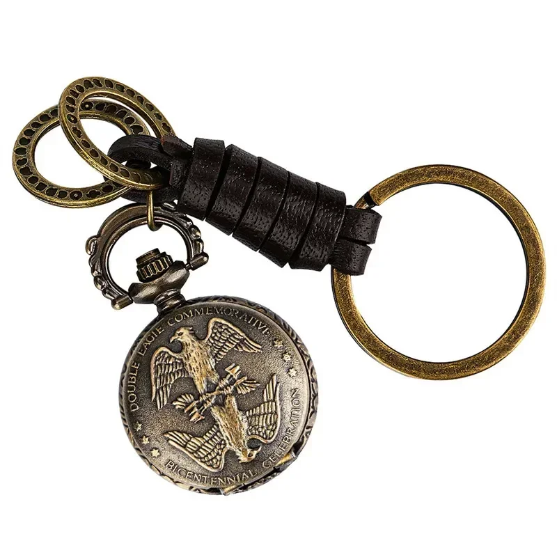 Steampunk 3D Double Eagle Full Hunter Clock Retro Small Size Quartz Pocket Watch for Men Women Pendant Fob Key Ring Timepiece