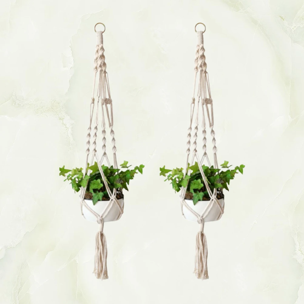 

2 Pcs Indoor Hanging Flower Pot Holder Woven Net Bag Flowerpot Hangers Basket Plants Ropes Macrame Pots