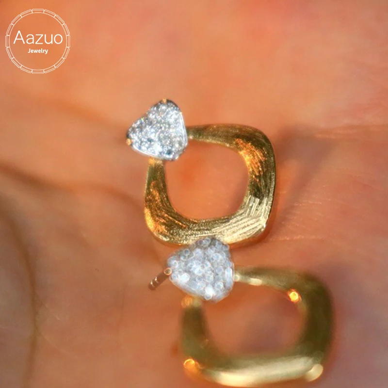 

Aazuo Vintage Jewelry 18K Yellow Gold Real Diamonds Fashion Square Stud Earring Gifted For Women Advanced Wedding Party Au750