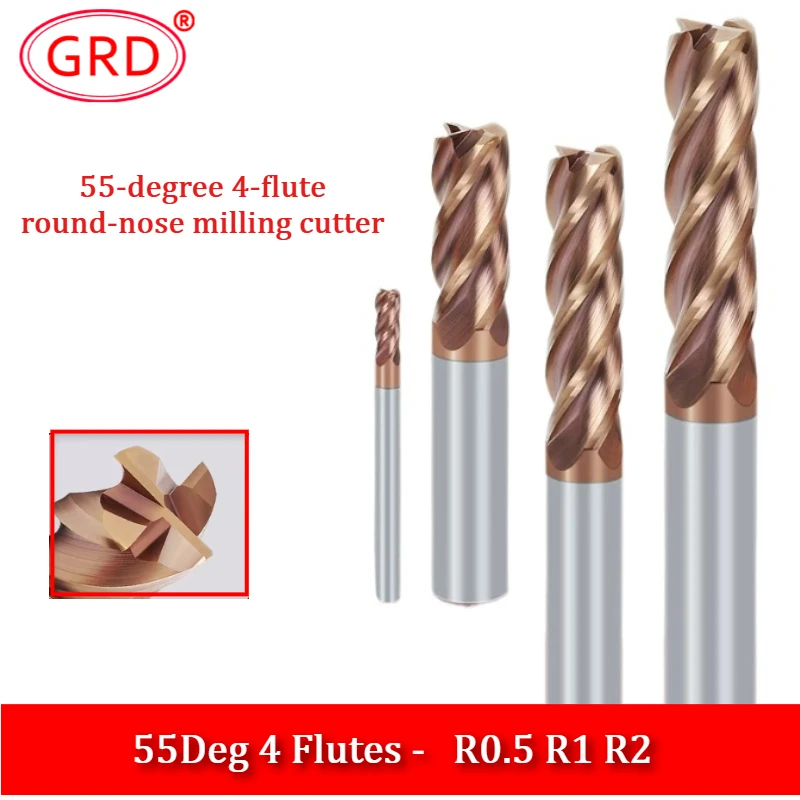 CNC R Bullnose Cutter 4 Flutes Corner Radius End Mill Tungsten Carbide R0.5 R1 R2 for Metal Steel Surface Machining