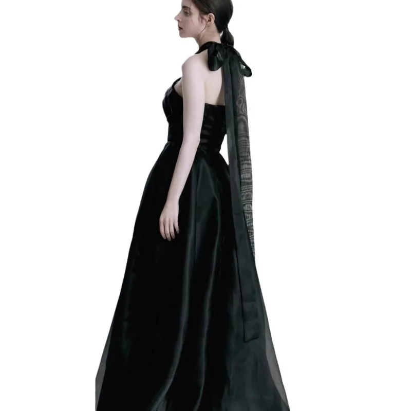 Elegante festa vestidos de noite rosa preto a linha tule halter vestido de baile sem mangas rendas até vestidos de ocasião formal personalizados