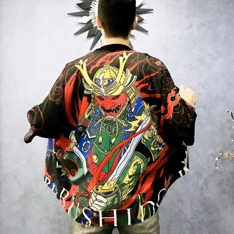 Trajes tradicionales japoneses para hombres, Print Samurai japonés, Haori Kimonos Yukata Harajuku, cárdigan, prenda de cárdigan