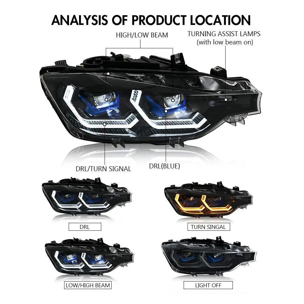 1 زوج LED مجموعة المصابيح الأمامية لسيارات BMW 3 Series F30 F31 2013-2019 مصابيح الرأس الأمامية متتابعة DRL كشافات الملحقات