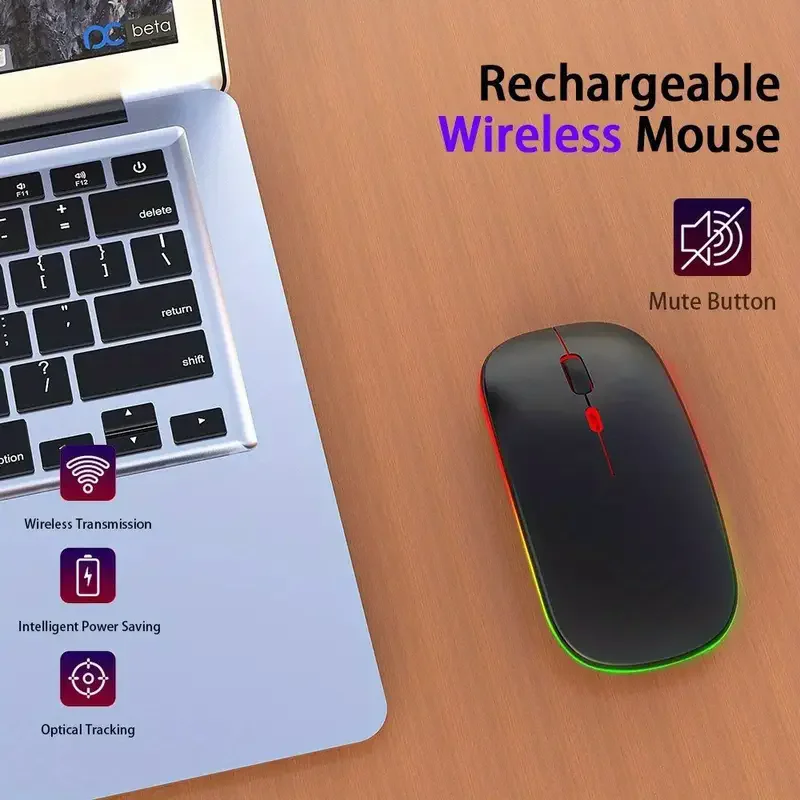 Mouse sem fio para laptop, pc, bluetooth, recarregável, silencioso, usb, ergonômico, mouse para jogos, para xiaomi pad