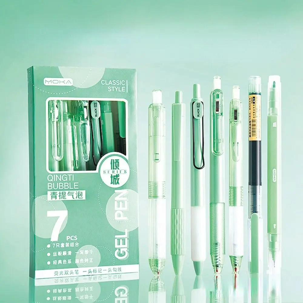 7 stks/set ST Nib Druk Gel Pen 0.5mm Sneldrogende Neutrale Gel Pen Soepel Schrijven Zwarte Inkt Balpen schrijven Ondertekening