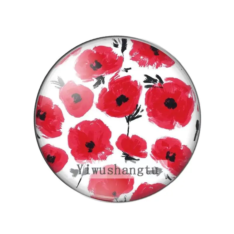 Red flowers rose poppy Art paintings 10mm/12mm/18mm/20mm/25mm Round photo glass cabochon demo flat back Making findings