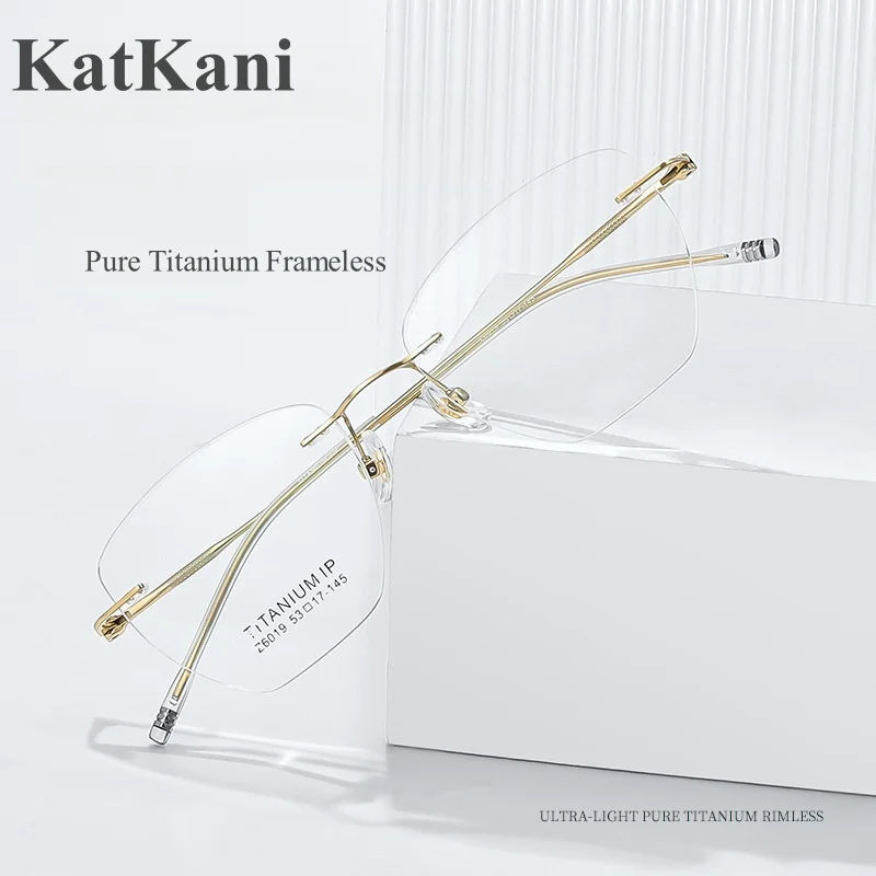 KatKani  Ultra Light Polygonal Frameless Pure Titanium Men's And Women's Eyeglasses Frame Optical Prescription Glasses 6019