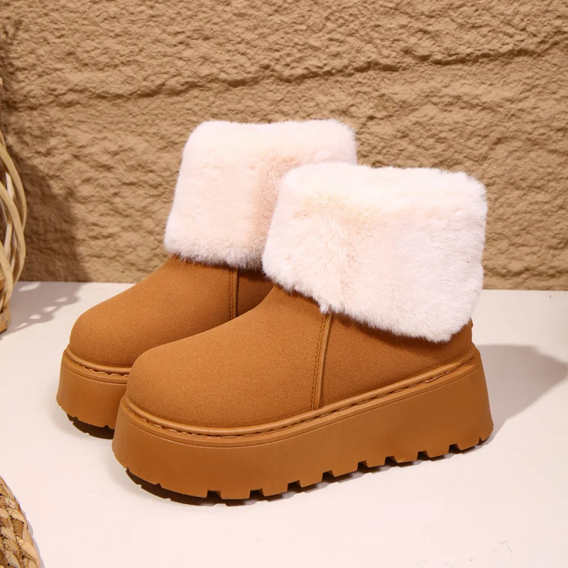 أحذية نسائية سميكة مبطنة بالصوف للثلج الدافئ2025New أحذية شتوية سميكة سوليد منخفضة القطع سهلة الارتداء من القطن الفراء