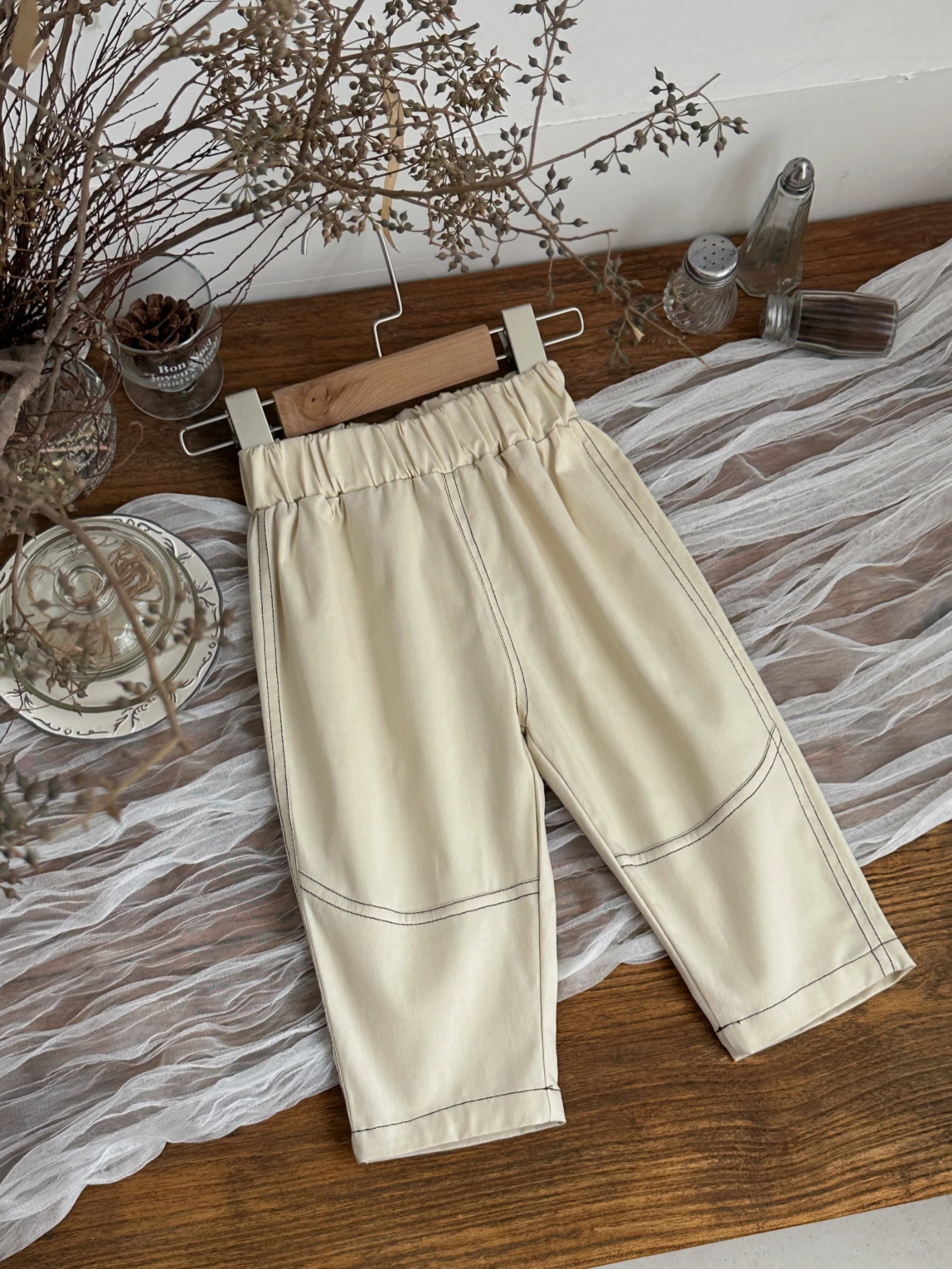 Vintage Boys Panel Stitching Casual Pants High Elastic Waist Woven Fabric Versatile Toddler Carrot Shape Trousers