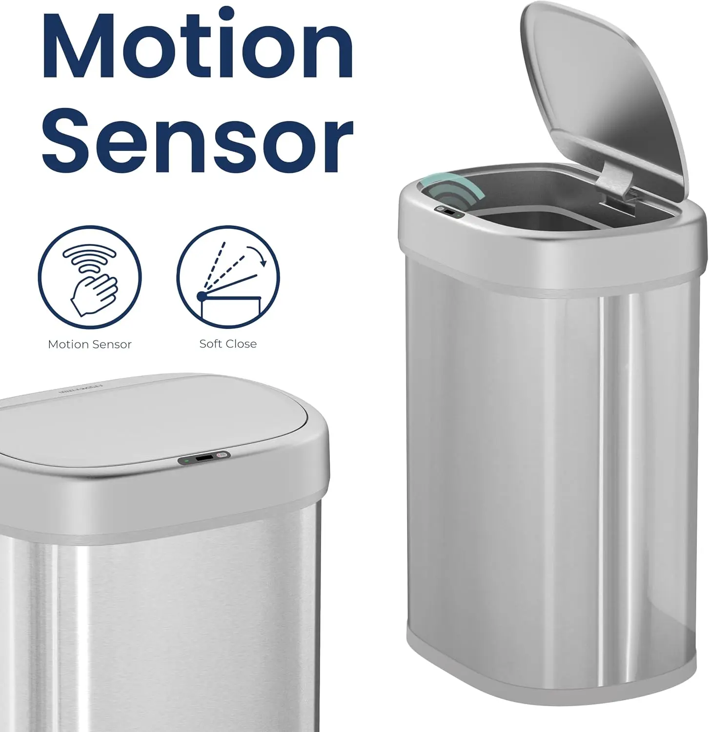 DZT-80-24 Automatic Motion Sensor Trash Can with Adjustable Sensor Range, Stainless Steel Base, Silver Lid, 21 Gallon