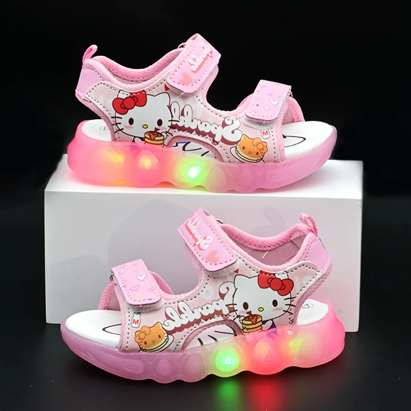 Kids'Casual Schuhe Sandalen Led Licht Cartoon PU Leder Sommer Sandalen Für Mädchen Anti-slip Atmungsaktive Rosa Lila Größe 21-30